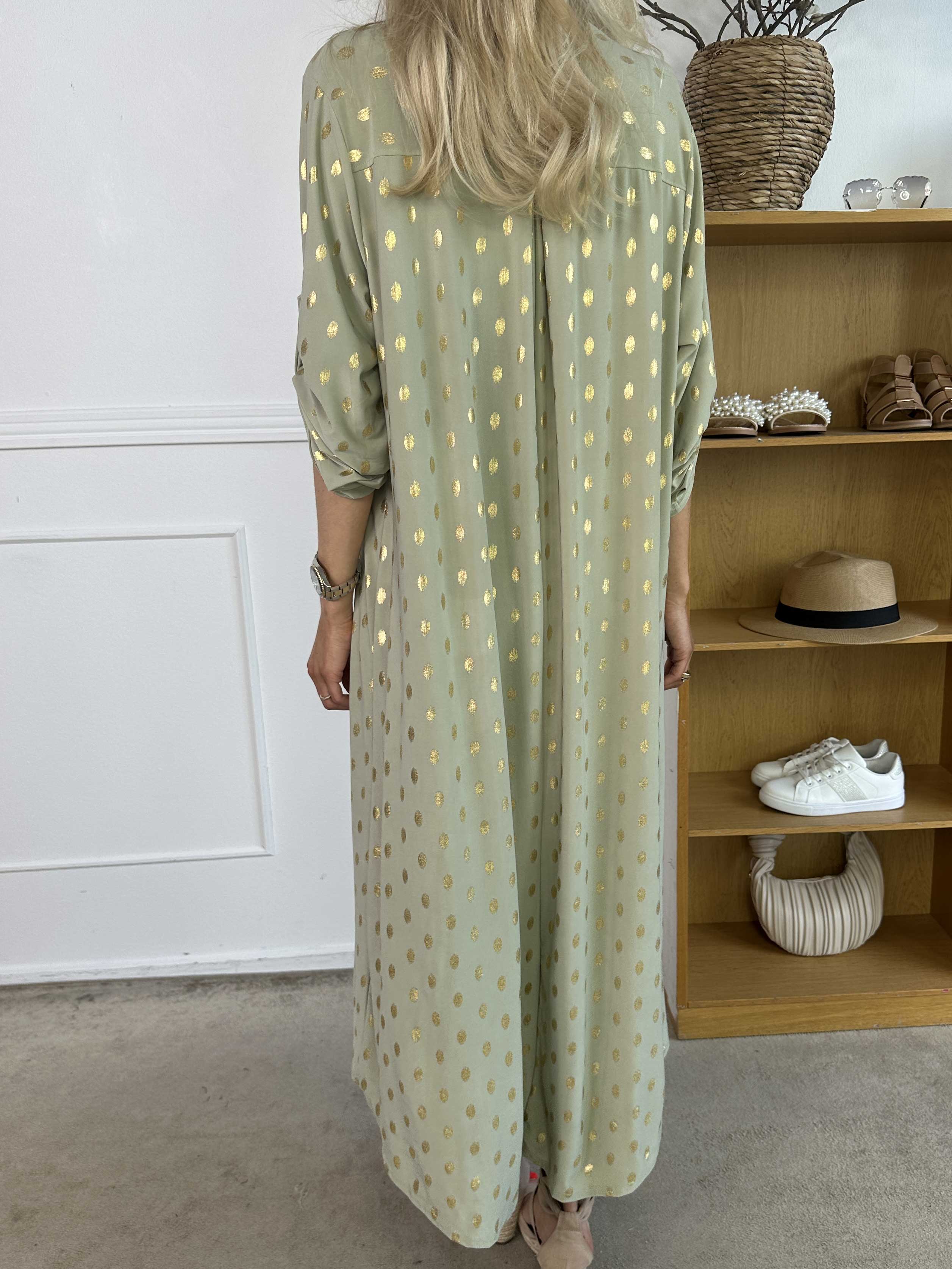 Ebba Gold Dress - Lång klänning med resår och guldprickar